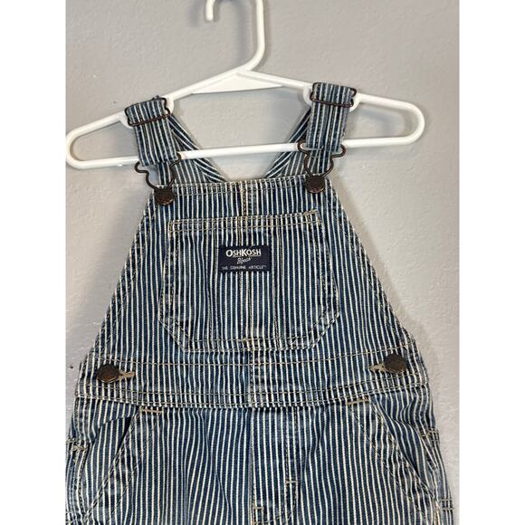 OshKosh B Gosh Conductor Stripe Overalls Toddler 18 Months Denim Jean Cotton - Picture 2 of 7